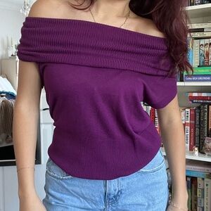 H&M Purple Knit Off-Shoulder Top
